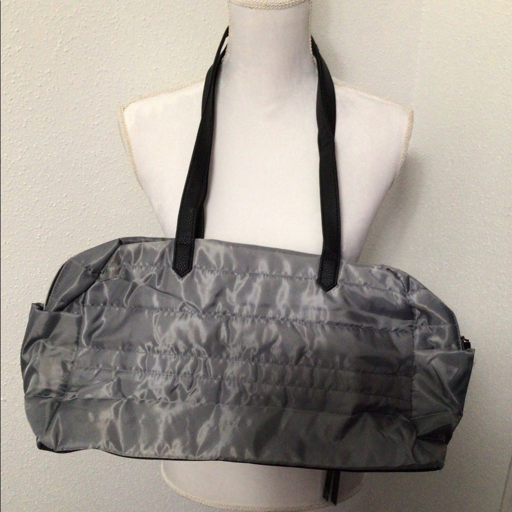Gray duffle bag